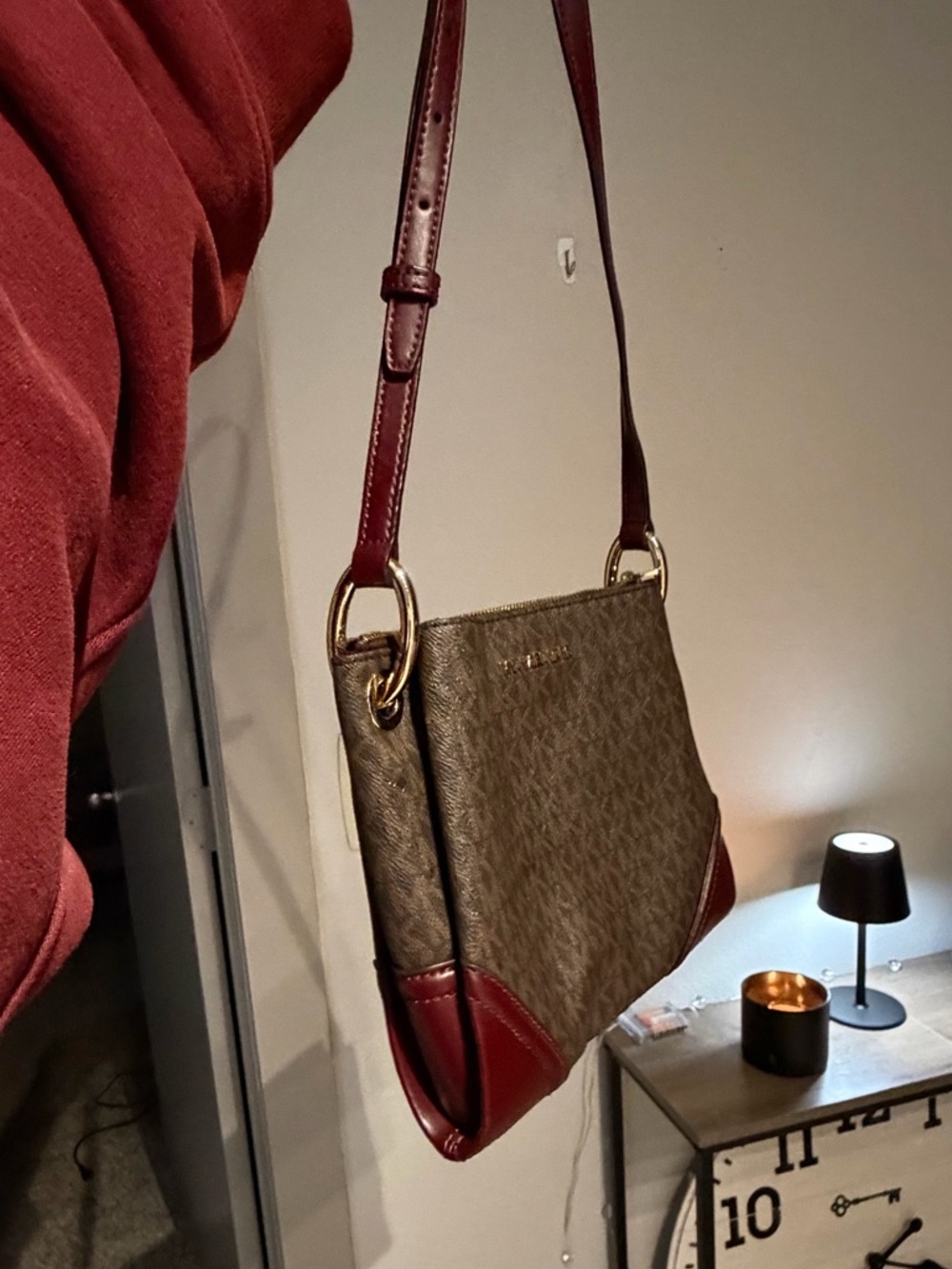 Michael Kors Brown Monogram Jet Set Logo Crossbody with Burgundy Accents - Picture 5 of 16